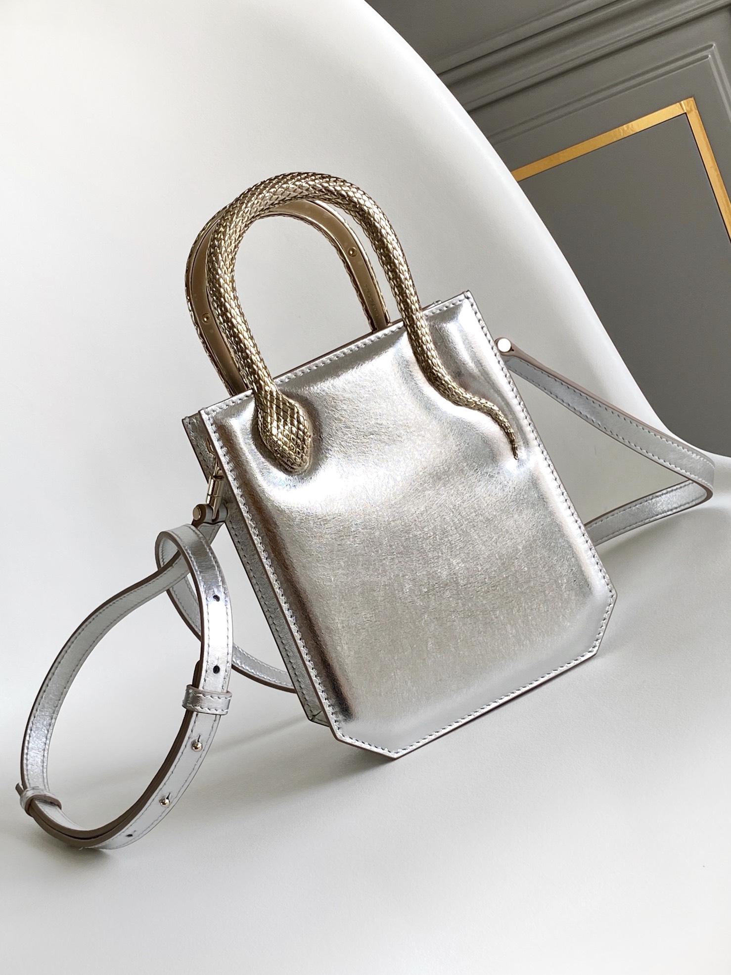 Bvlgari Serpentine Tote Shoulder Bag Silver